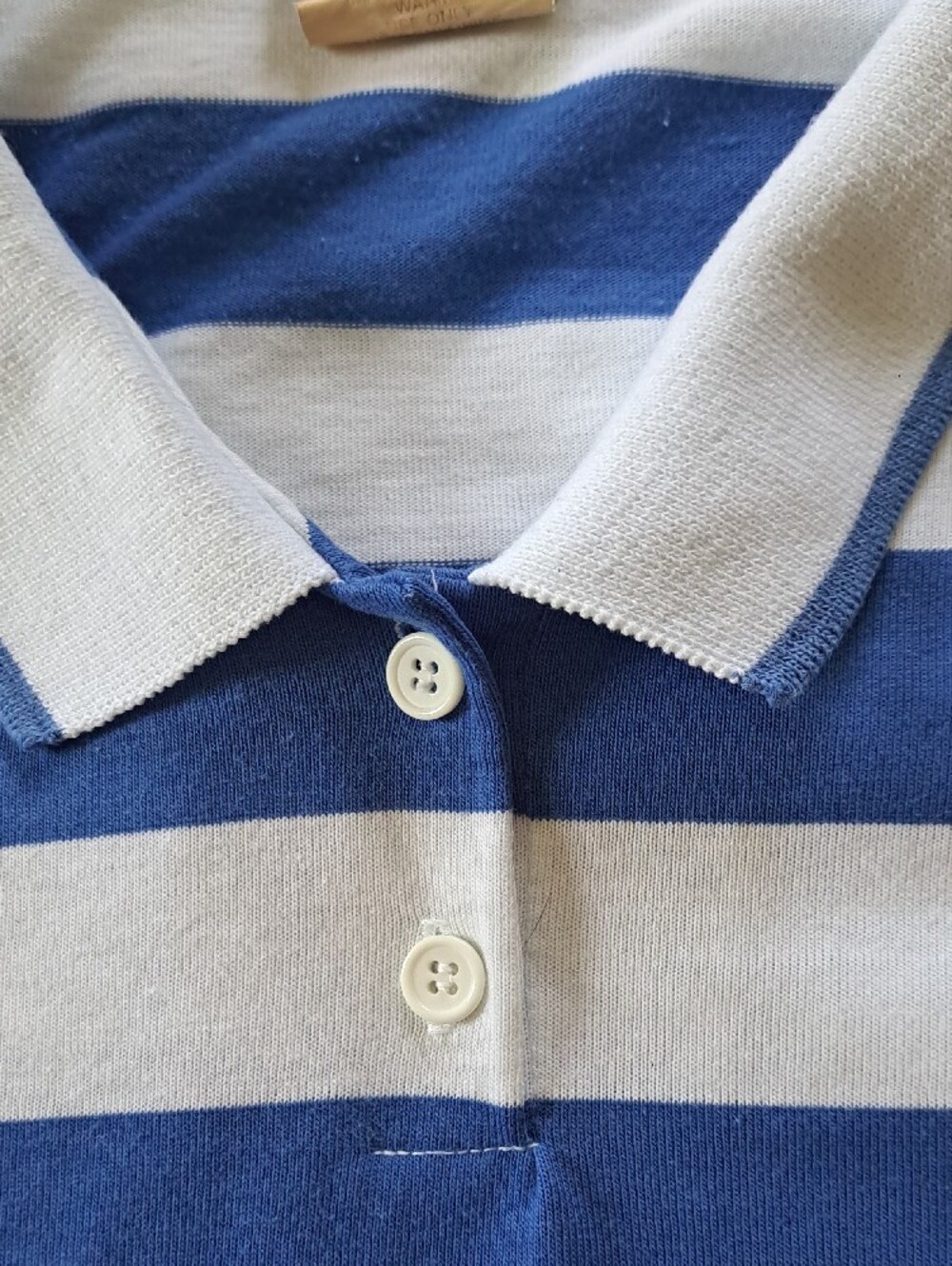 Vintage Sears 1970s Blue & White Striped Preppy Collared Polo Shirt Size M - Picture 8 of 10